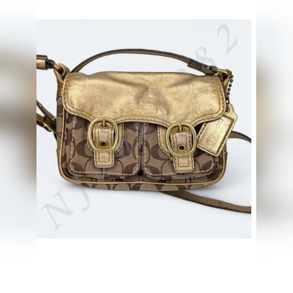 Coach Handbags - Coach Bleeker Crossbody Bag Jessie Signature Gold Tan Mini Messenger Buckle Y2K
